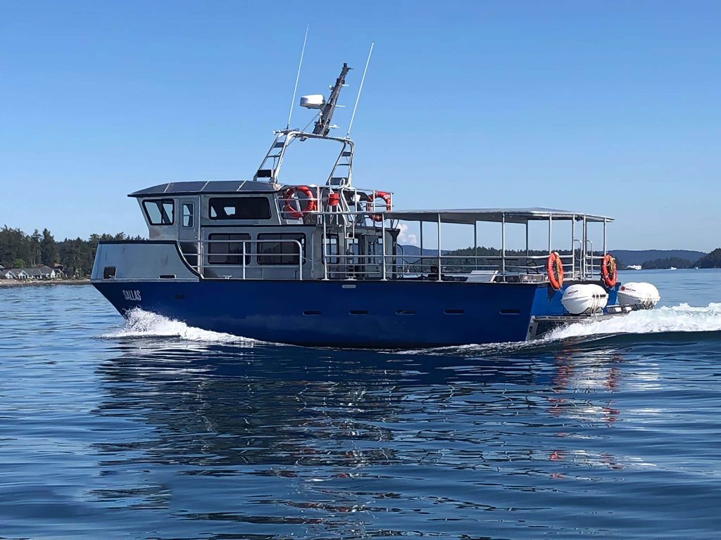 Aluminum fishing vessel in the waters off Vancouver Island